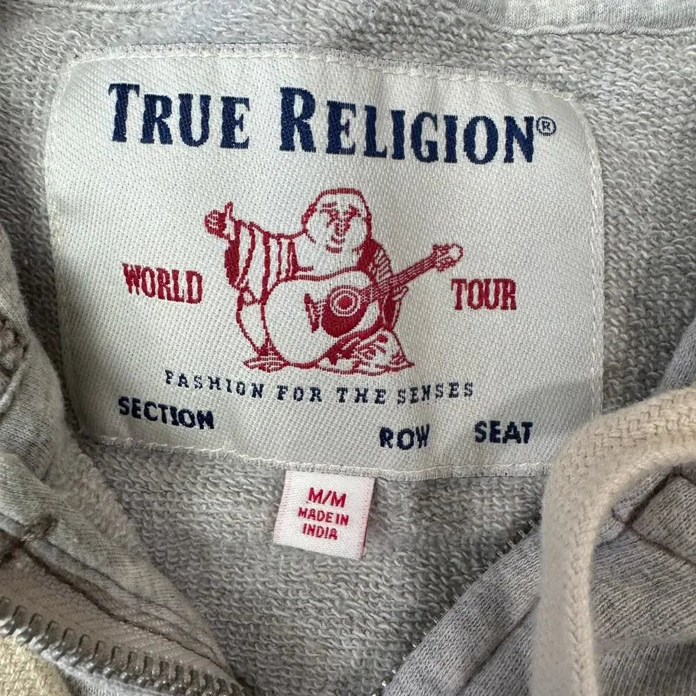 True Religion Heather‎ Gray Mens M Full Zip Up Hoodie Sweater